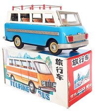 China MF-252 TOURING BUS with SIREN  Opening Door Tin Friction Toy MIB 68 RARE 