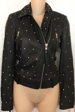 Charlotte Eskildsen Designers Remix Jacket Black Lamb Leather Crystals Size 32