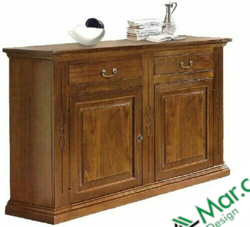 Cupboard Sideboard Mobile 2 Doors 2 Drawers Walnut Dark Art Povera Trim Bassano - Picture 1 of 4