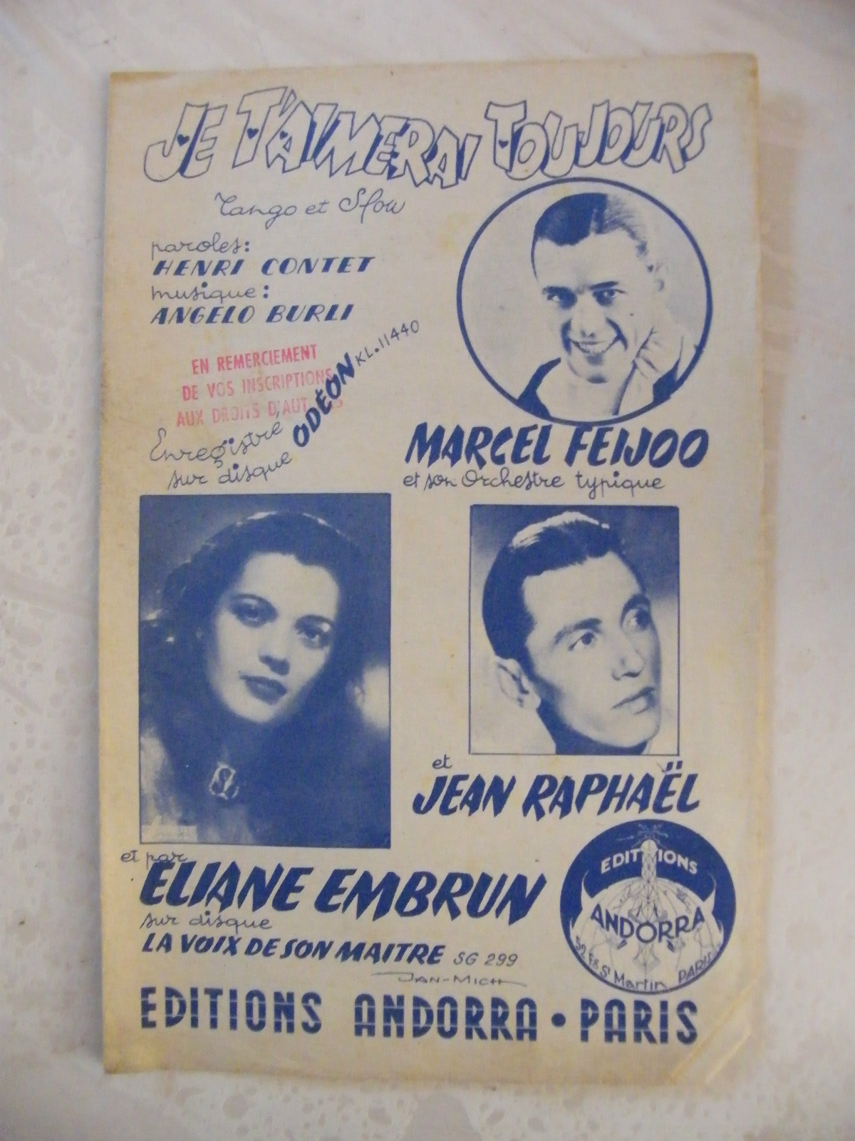 Partition I will always love you Marcel Feijoo Eliane Embrun Jean Raphael
