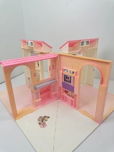 Vintage Barbie Folding Pretty House Playset 1996 Mattel Pink Dollhouse Lamp Work