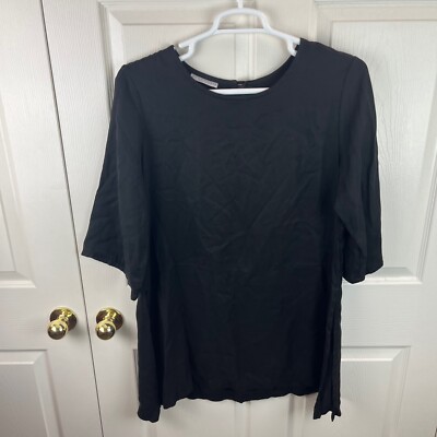 Women's Bryn Walker Tunic Top Black Large L Side Slits Tencel Lagenlook