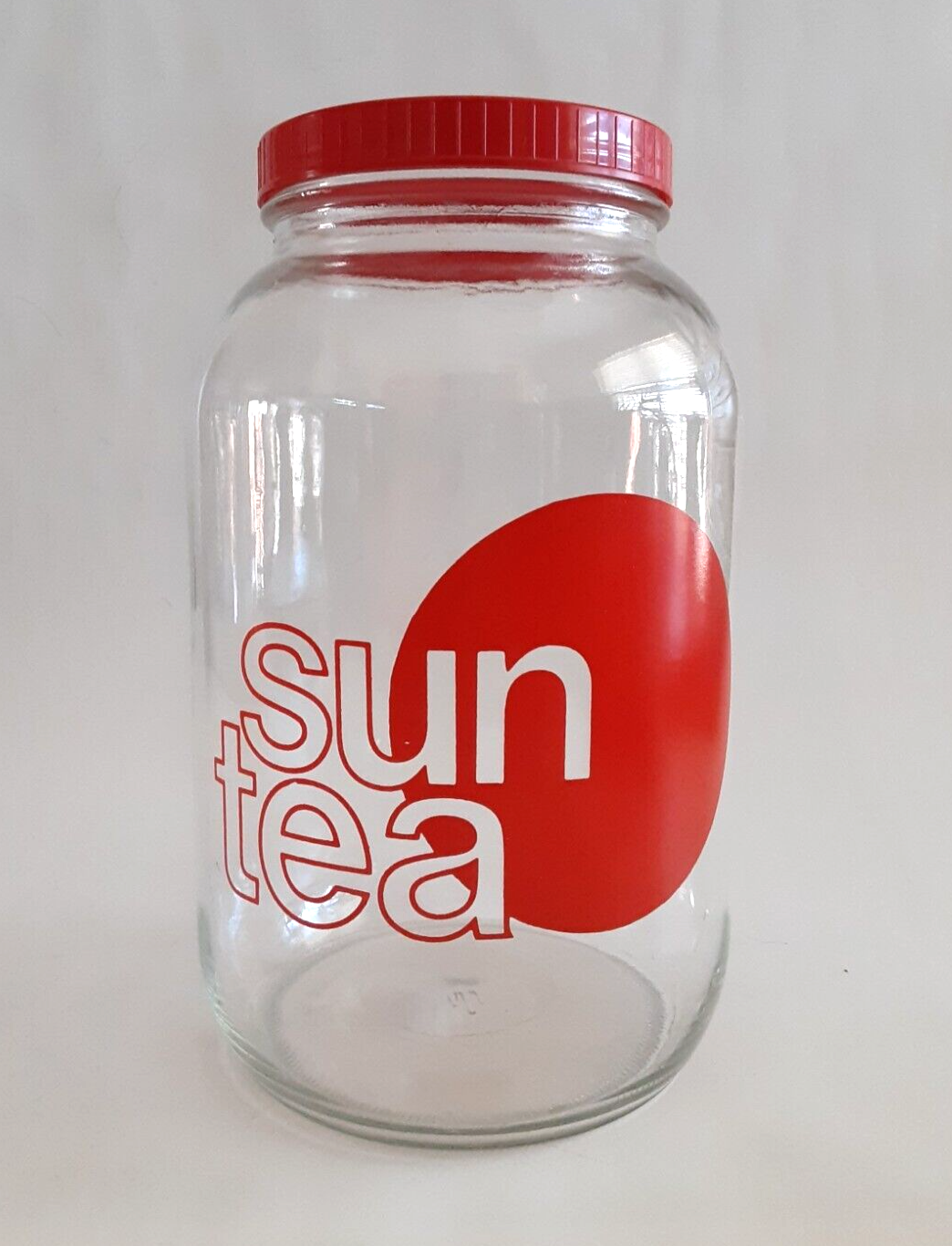 Vintage Sun Tea Glass Jar 10" With Red Lid 1 Gallon Wheaton 1970