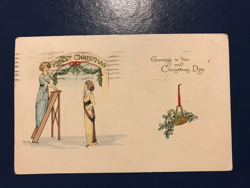 Post stamps 1 C Benjamin Franklin Postcard Christmas, dated 1915 - Image 3 of 3