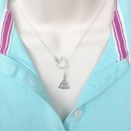 I Love Trinity/Zeppelin Logo Handcrafted Antique Silver Lariat Style Y Necklace. - Afbeelding 1 van 6