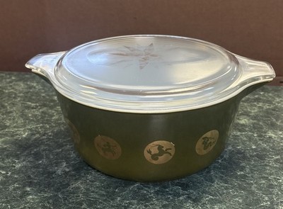 Vintage 1961 PYREX Zodiac 475-B AvocadoGreen Casserole Dish With Lid 2.5Qt