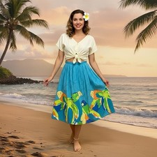 Malia Honolulu VTG 100 Cotton Skirt 14 A-Line Parrot Print Tropical Vacation