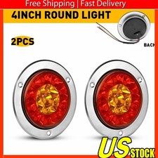 4" Round Red/Amber 16 LED Truck Trailer RV Brake Stop Turn Signal Tail Lights