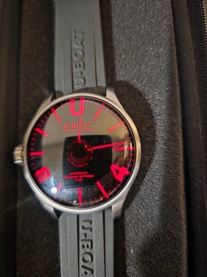 U-Boat 8465 DARKMOON 44MM RED GLASS SS Rubber Band Men's Watch
