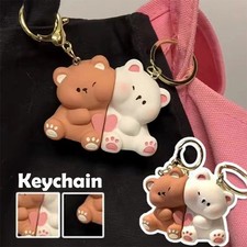 2Pcs Cartoon Bear Magnetic Keychain Keyring Lover For Couple Pendant Key Chain