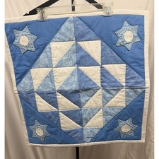 Vintage Handmade Blue and White Quilted Patchwork Baby Blanket