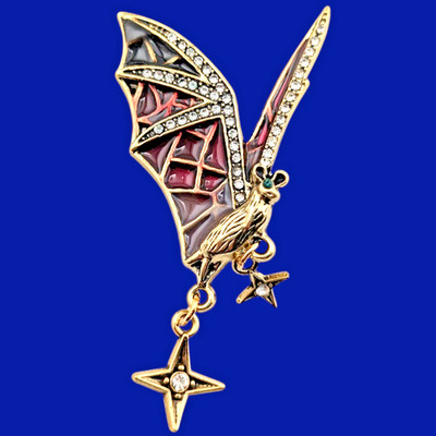 STAINED GLASS WING VAMPIRE BAT BROOCH star charms halloween pin gothic C3