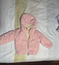 Cat Jack Girls Pink Hooded Puffer Jacket Fleece Lined Full Zip 12-18M