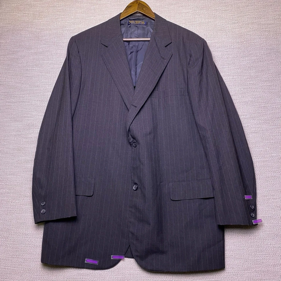 80s Brooks Brothers Golden Fleece Suit 2 Piece 46L (41x30) 3/2 Gray Striped FLAW - Image 2 of 4