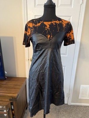 Zara Women s Small Black And Orange Midi Dress Short Sleeve