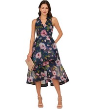 Adrianna Papell Womens High Low Organza A-line Dress, Blue, 12