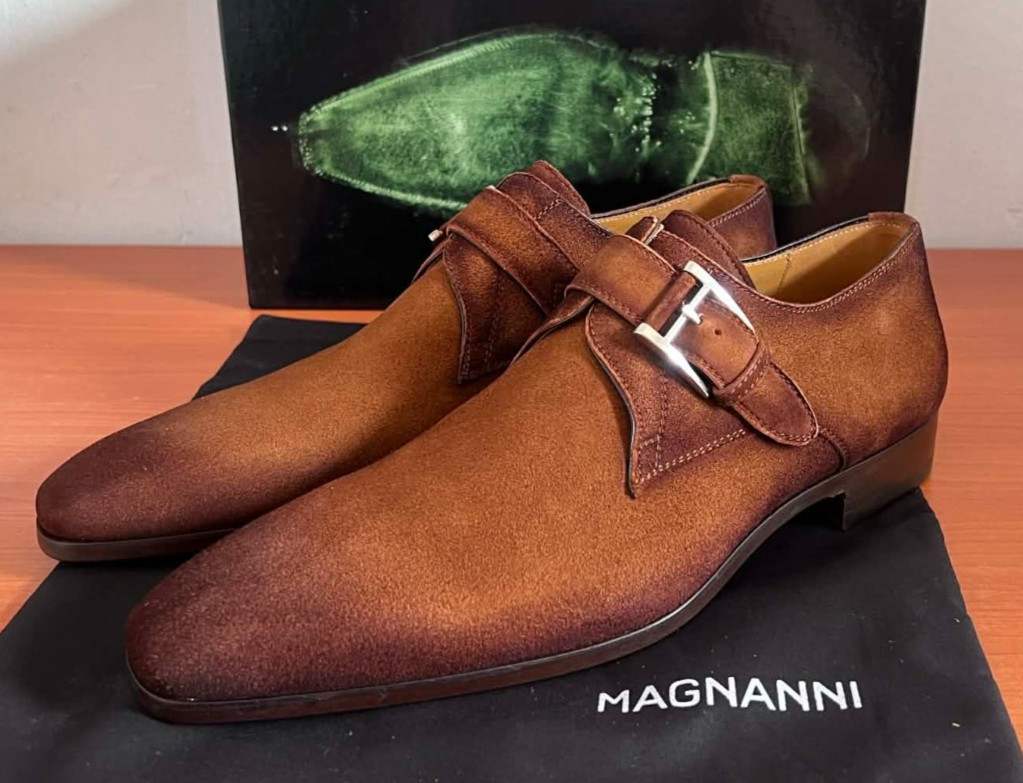 ¡Nuevo! Zapatos Oxford MAGNANNI Para Hombre Monje Correas Gamuza Marrón Gamuza Talla 10 EE. UU. 43