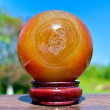 218G Natural Red Orange Sardonyx Agate Sphere Quarzt Crystal Ball Reiki Healing