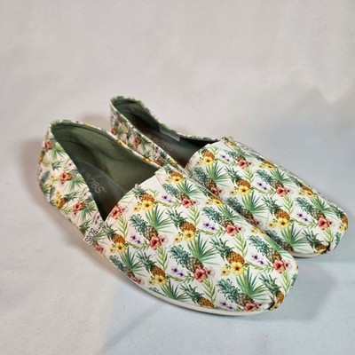 Skechers BOBS Womens 10 Pineapple Tropical Floral Canvas Slip On Shoes