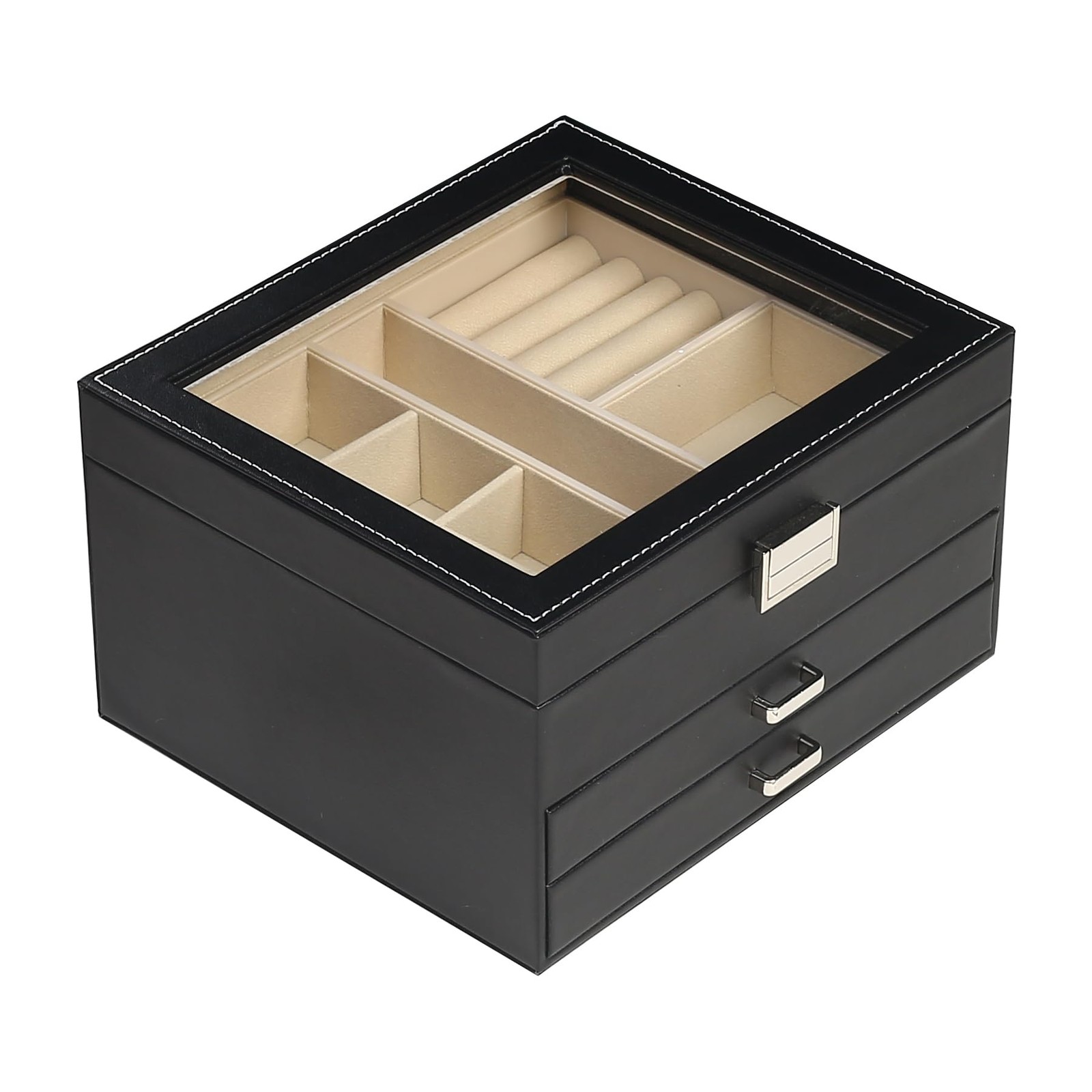 Clear Lid Jewelry Box,3 Layers Jewelry Organizer Large Multi-Functional Jewel...
