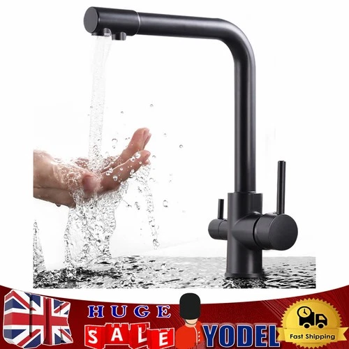 New 360° Swivel Kitchen Faucet Anti-Corrosion 3 Way Water Filter Mixer Tap Black