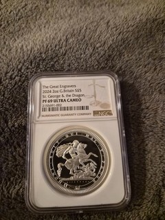 UK £5 2024 Great Engravers ST GEORGE AND THE DRAGON 2oz Silver Coin NGC PF69 UC