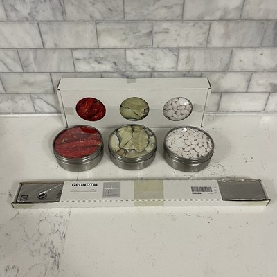 IKEA Grundtal Magnetic Knife Rack + Storage Tins Stainless 602.386