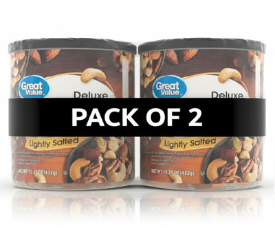 Great Value Lightly Salted, Deluxe Mixed Nuts, 15.25 oz 2 PACK