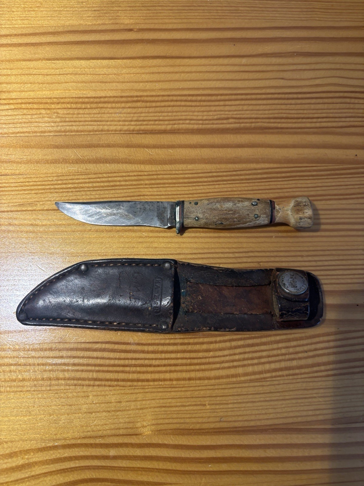 Vintage Ka-bar Kabar Knife & Original Sheath *RARE* Mini Stag Handle