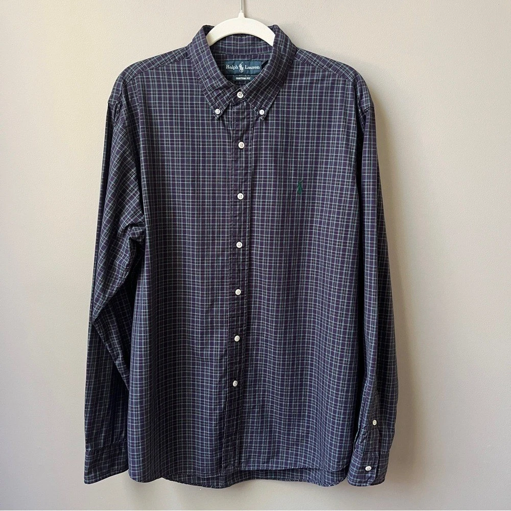 Ralph Lauren Button Down Shirt Men's XL Purple Hunter Green Plaid Preppy Cotton