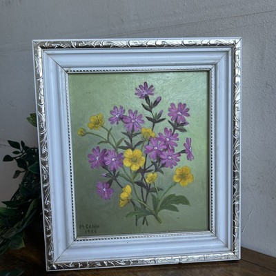 Vintage handbemalte Blumen/Blumen gerahmt & signiert M Cann 1988 10  x 8,5  