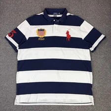 Polo Ralph Lauren Men 2XL Classic Fit Shirt Stripe Big Pony No3 Crest Rugby Blue