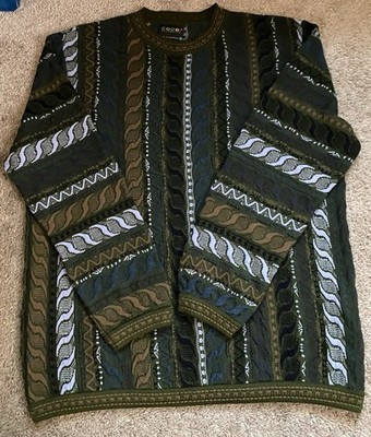 【希少レア】90s Coogi 3D Knit Sweat Wool Vintage 90s Coogi 3D Knit Sweater Men Size XL Colorful Green Wool