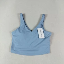 Athleta Transcend V-Neck Rib Crop Bra Womens Large Blue Light Support New Tags