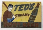 Vintage Ted's Creamy Root Beer Metal Sign, Preowned Rusty, 15” X 10” c5