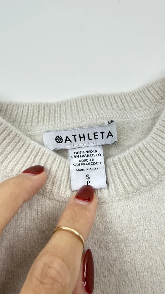 Suéter Athleta Mujer Pequeño Beige Lana Merino Cachemira Cuello Redondo Pullover Foto 3 de 4