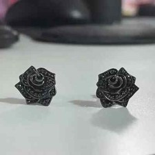 Rose Flower Stud Earring's 1.05 Ct Round Cut Lab Created 14K Black Gold Plated