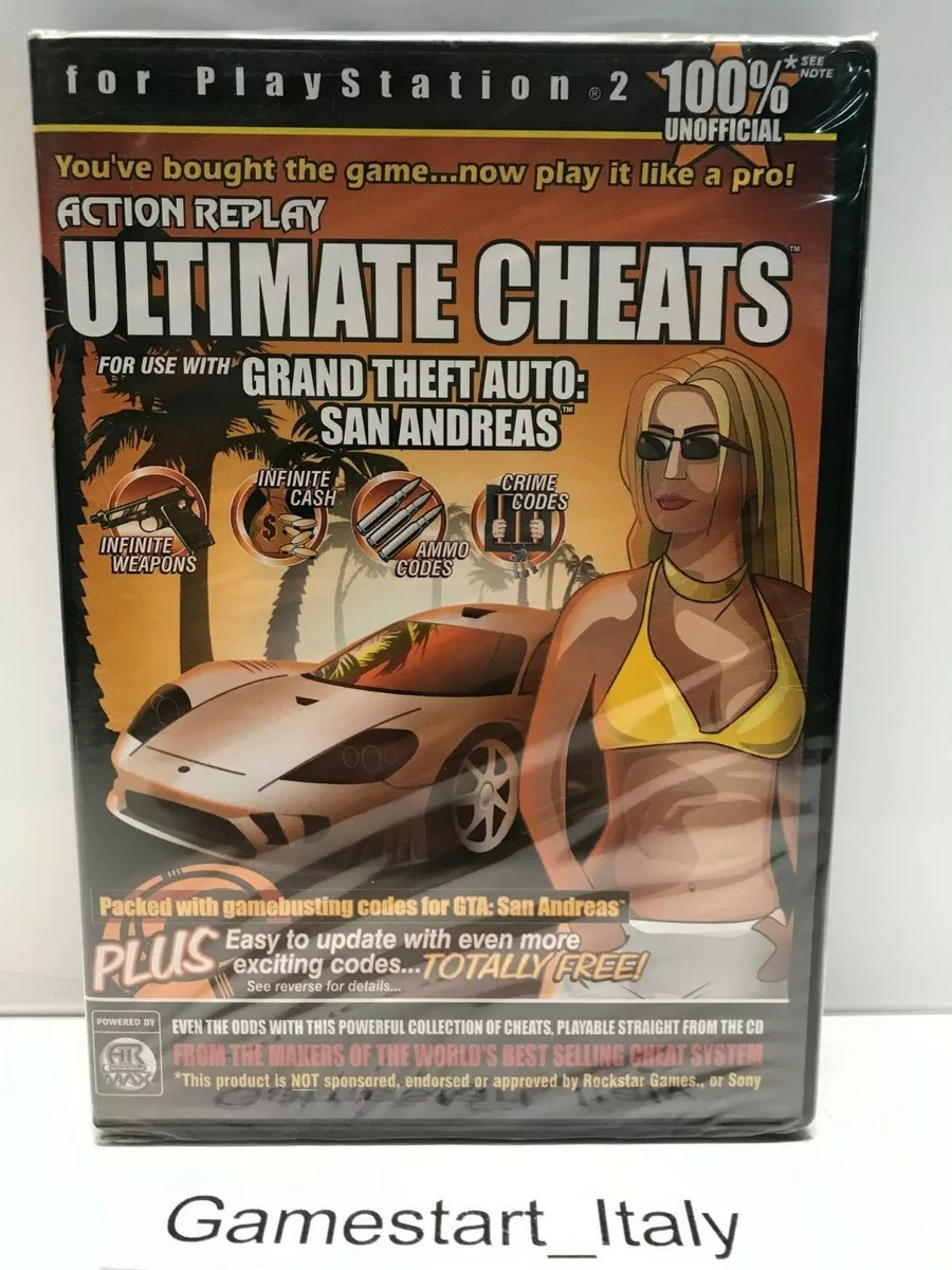 ACTION REPLAY ULTIMATE CHEATS GRAND THEFT AUTO SAN ANDREAS GTA PS2 NEW ONLY  CODE