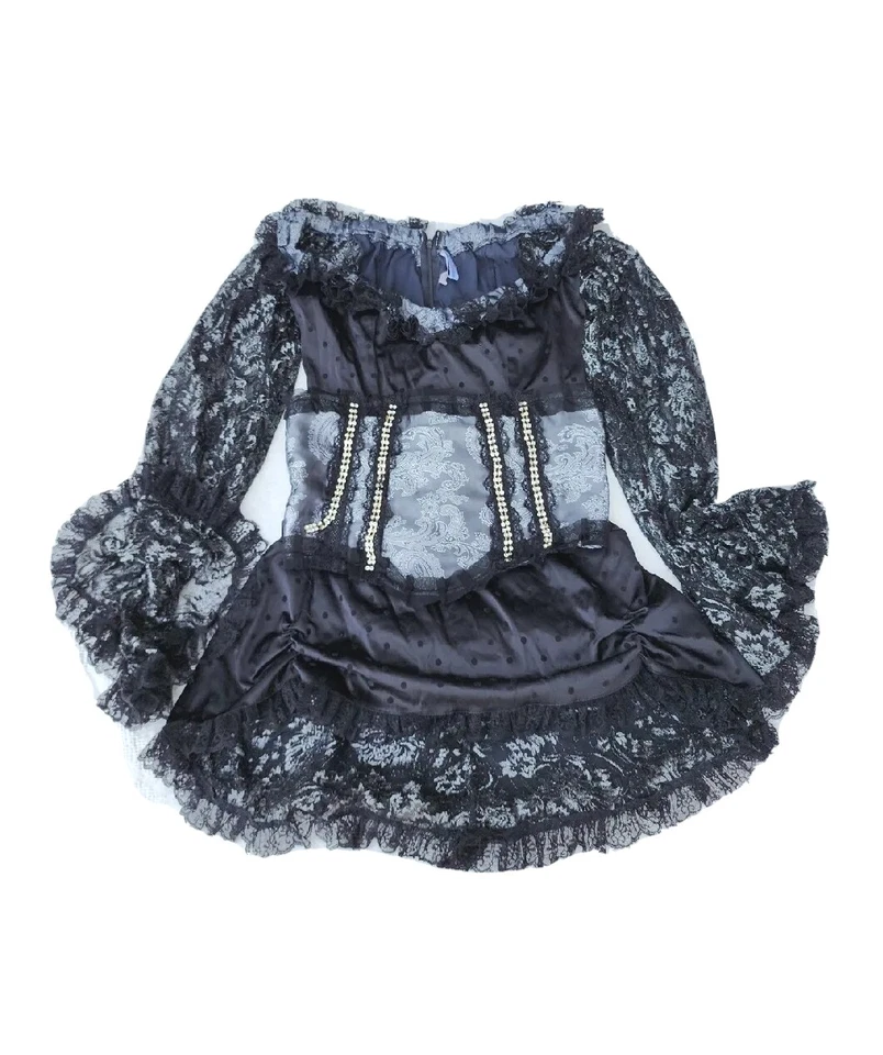 Disfraz Forplay Bucanero Belleza Negro y Plata Encaje Pirata Adulto Vestido/Sombrero S/M Foto 2 de 4