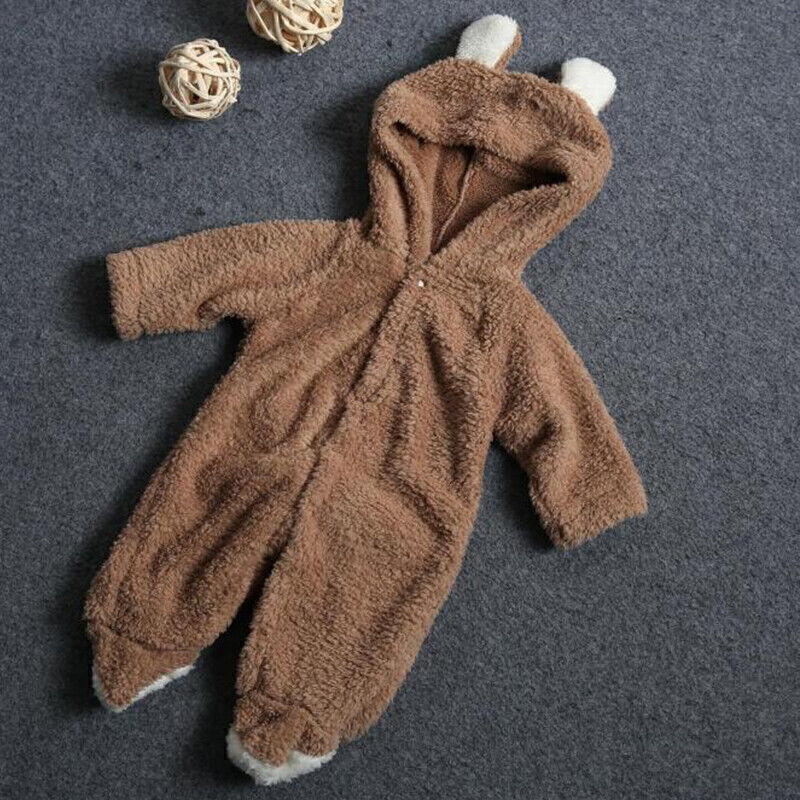 Infant Baby Teddy Bear Romper Hooded Jumpsuit Newborn Bodysuit Unisex