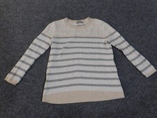 Loft Sweater Medium white striped crewneck cotton casual colorful gray