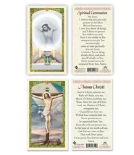 Laminated Spiritual Communion & Anima Christi Holy Prayer Card Set Catholic