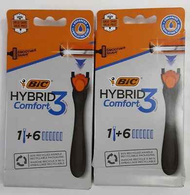 New, Set of 2 BIC Hybrid Comfort 3 Blade Razor w/12 Cartridges Total