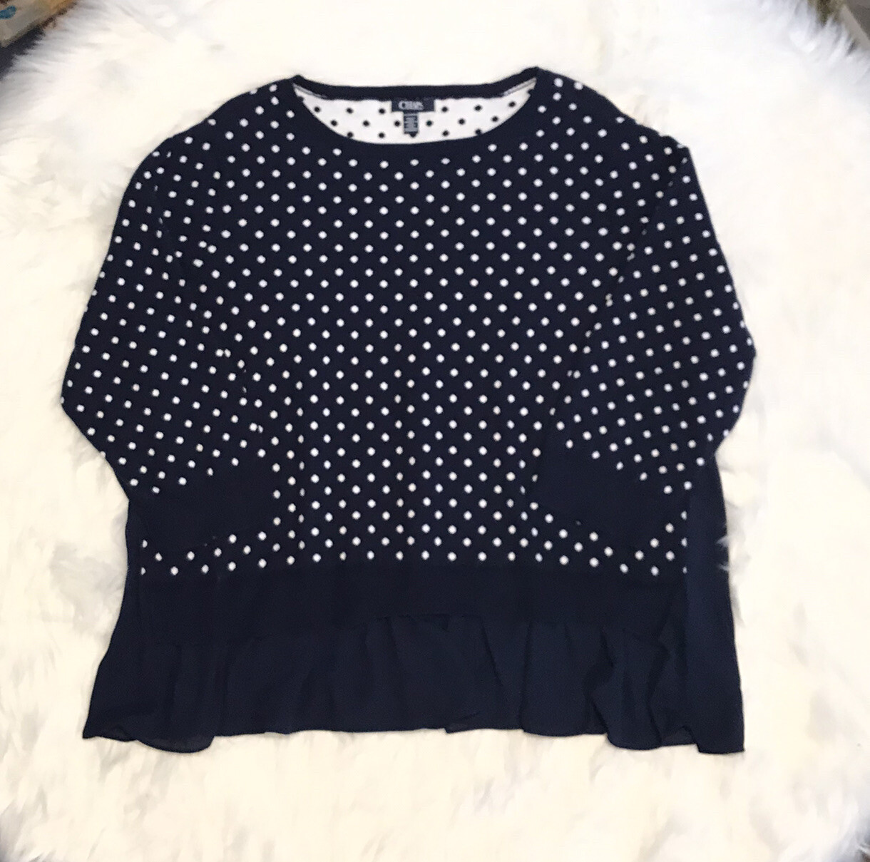 Polka Dot Sweater Chiffon Hem Size 