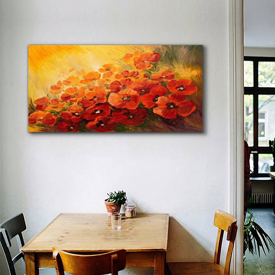 Canvas Wandbild Leinwand Bilder 100x50 Kunst Gemälde abstrakte von Mohn Blumen - Bild 2 von 4