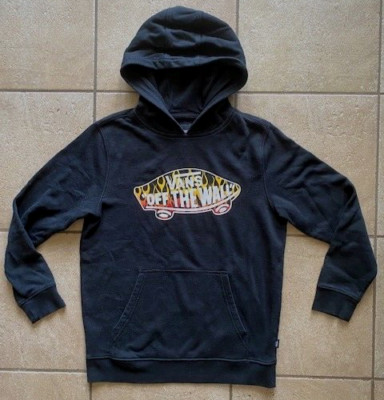 Vans Off The Wall Flames Boys Pullover Hoodie Sweatshirt-Pocket- Black-Large