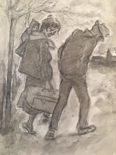 Very Beautiful Drawing Ink Watercolor Wash Albert Jarach Exodus Exile 1950