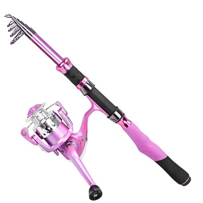 Ladies Telescopic Fishing Rod and Reel Combos,Spinning Fishing Pole Pink Design