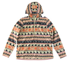 O'NEILL Ivory Pink Black Orange Wave Fleece Pocket Hooded Pullover Sweatshirt M