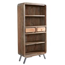 Retro Style Solid Wood and Metal 4 Shelves Wide Bookcase Living Room Furniture
